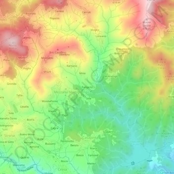Topografische Karte Fangazio, Höhe, Relief