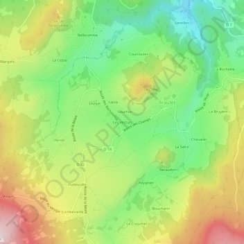 Topografische Karte Les Vestias, Höhe, Relief
