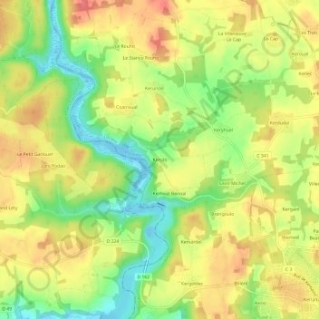 Topografische Karte Kerulo, Höhe, Relief