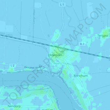 Topografische Karte Oldersum, Höhe, Relief