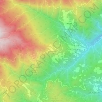 Topografische Karte Pontenano, Höhe, Relief