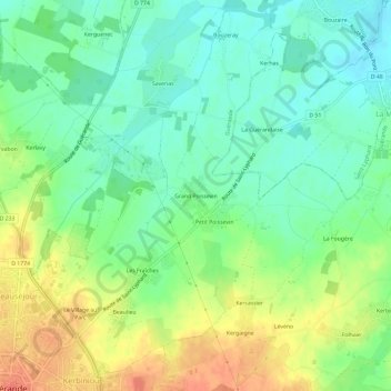 Topografische Karte Grand Poissevin, Höhe, Relief