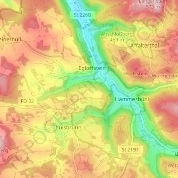 Topografische Karte Dietersberg, Höhe, Relief