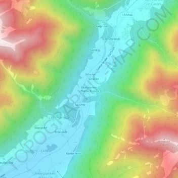 Topografische Karte Oberplanken, Höhe, Relief