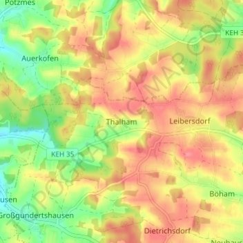 Topografische Karte Thalham, Höhe, Relief