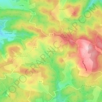 Topografische Karte Sauvergues, Höhe, Relief