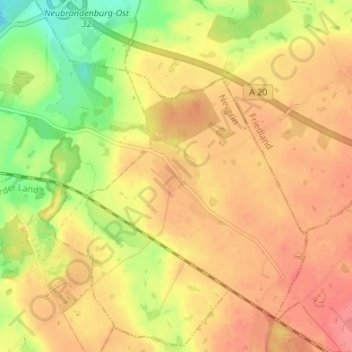 Topografische Karte Rühlow, Höhe, Relief