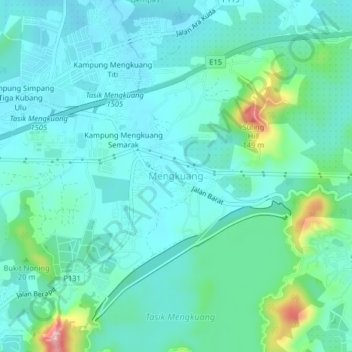 Topografische Karte Mengkuang, Höhe, Relief