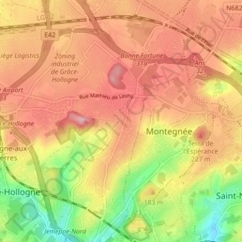 Topografische Karte Grâce-Berleur, Höhe, Relief