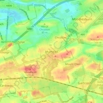 Topografische Karte Muirhead, Höhe, Relief