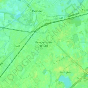 Topografische Karte Petegem-aan-de-Leie, Höhe, Relief