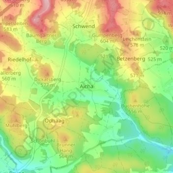 Topografische Karte Aicha, Höhe, Relief