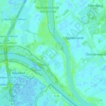 Topografische Karte Moorwerder, Höhe, Relief