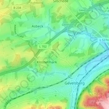 Topografische Karte An der Maus, Höhe, Relief