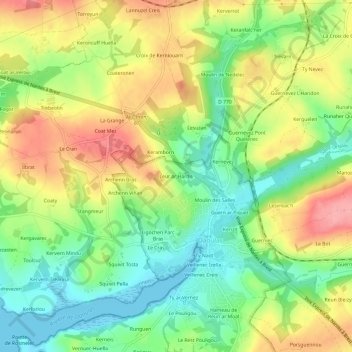 Topografische Karte Leur ar Hardis, Höhe, Relief