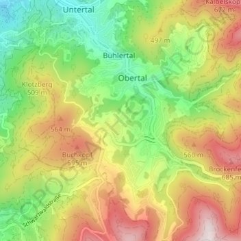 Topografische Karte Schönbüch, Höhe, Relief