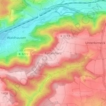 Topografische Karte Rattenharz, Höhe, Relief
