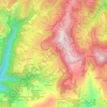 Topografische Karte Cerna, Höhe, Relief