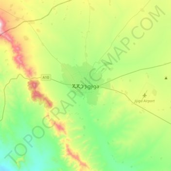 Topografische Karte Jijiga, Höhe, Relief