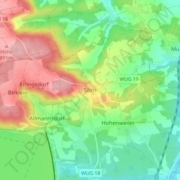 Topografische Karte Stirn, Höhe, Relief