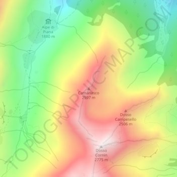 Topografische Karte Camanasco, Höhe, Relief