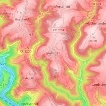 Topografische Karte Gralingen, Höhe, Relief