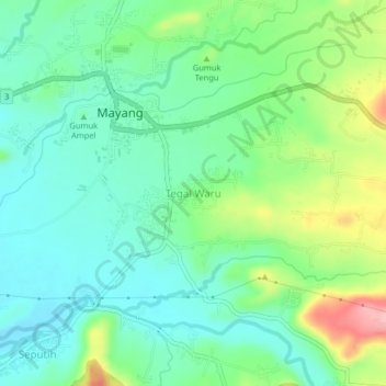 Topografische Karte Tegal Waru, Höhe, Relief