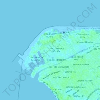 Topografische Karte Colonia Revolucion, Höhe, Relief