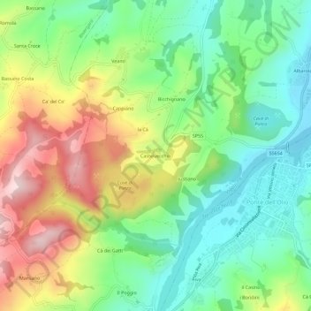 Topografische Karte Castelvecchio, Höhe, Relief