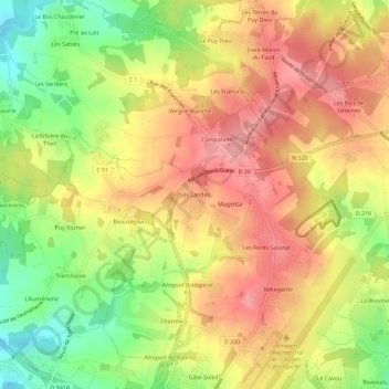 Topografische Karte Les Landes, Höhe, Relief