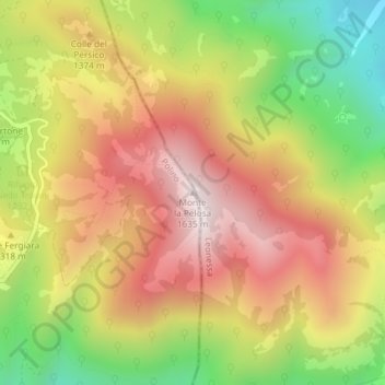 Topografische Karte Monte la Pelosa, Höhe, Relief
