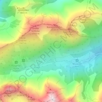 Topografische Karte Tannheimer Berge, Höhe, Relief
