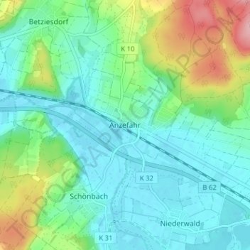 Topografische Karte Anzefahr, Höhe, Relief