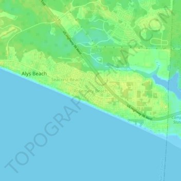 Topografische Karte Rosemary Beach, Höhe, Relief
