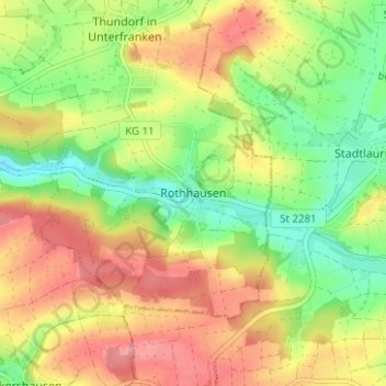 Topografische Karte Rothhausen, Höhe, Relief