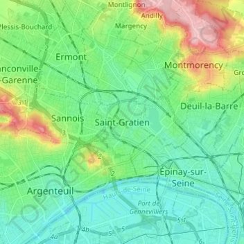 Topografische Karte Saint-Gratien, Höhe, Relief