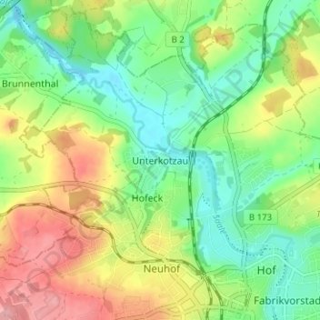 Topografische Karte Unterkotzau, Höhe, Relief