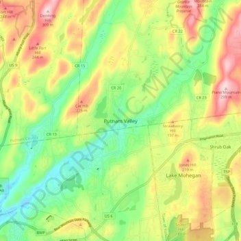 Topografische Karte Putnam Valley, Höhe, Relief