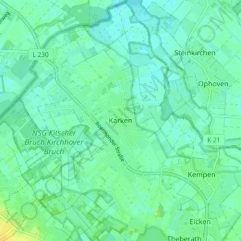 Topografische Karte Karken, Höhe, Relief