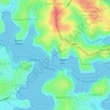 Topografische Karte Looking Glass Bay, Höhe, Relief