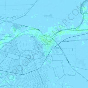 Topografische Karte Massa Fiscaglia, Höhe, Relief