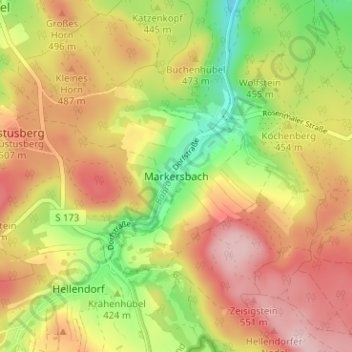 Topografische Karte Markersbach, Höhe, Relief