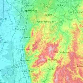 Topografische Karte Modautal, Höhe, Relief