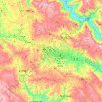 Topografische Karte Cusco, Höhe, Relief