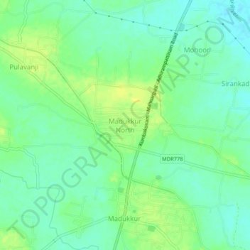 Topografische Karte Madukkur North, Höhe, Relief