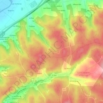 Topografische Karte Puyastier, Höhe, Relief