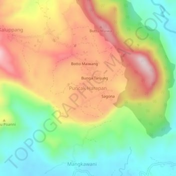 Topografische Karte Puncak Harapan, Höhe, Relief