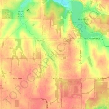 Topografische Karte Prairie Highlands, Höhe, Relief