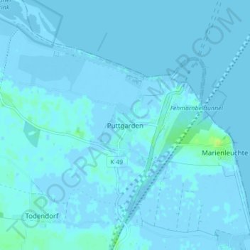 Topografische Karte Puttgarden, Höhe, Relief