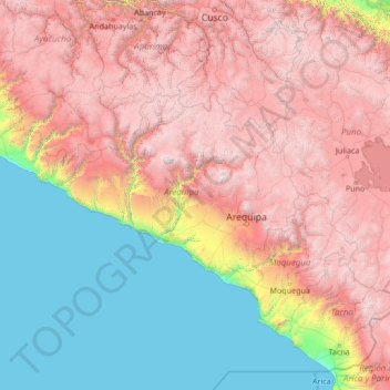 Topografische Karte Departamento de Arequipa, Höhe, Relief